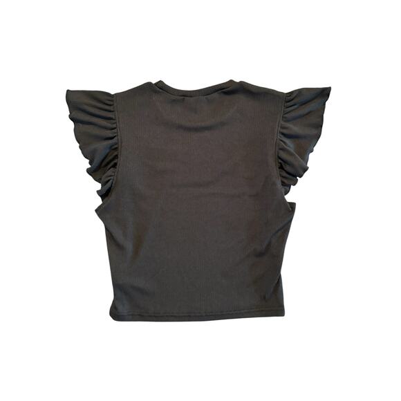 SHEIN Black Ribbed Ruffle Sleeve Crop Top Women’s Size S US 4 Stretchy Knit - Picture 3 of 6